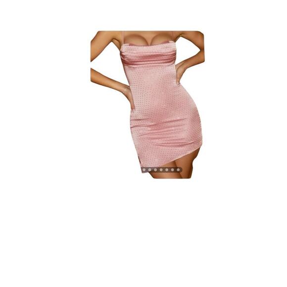 Oh Polly Dresses & Skirts - Oh Polly Sparkly Pink Satin Mini Dress – Rhinestone Cowl Neck Party Dress, SZ 10